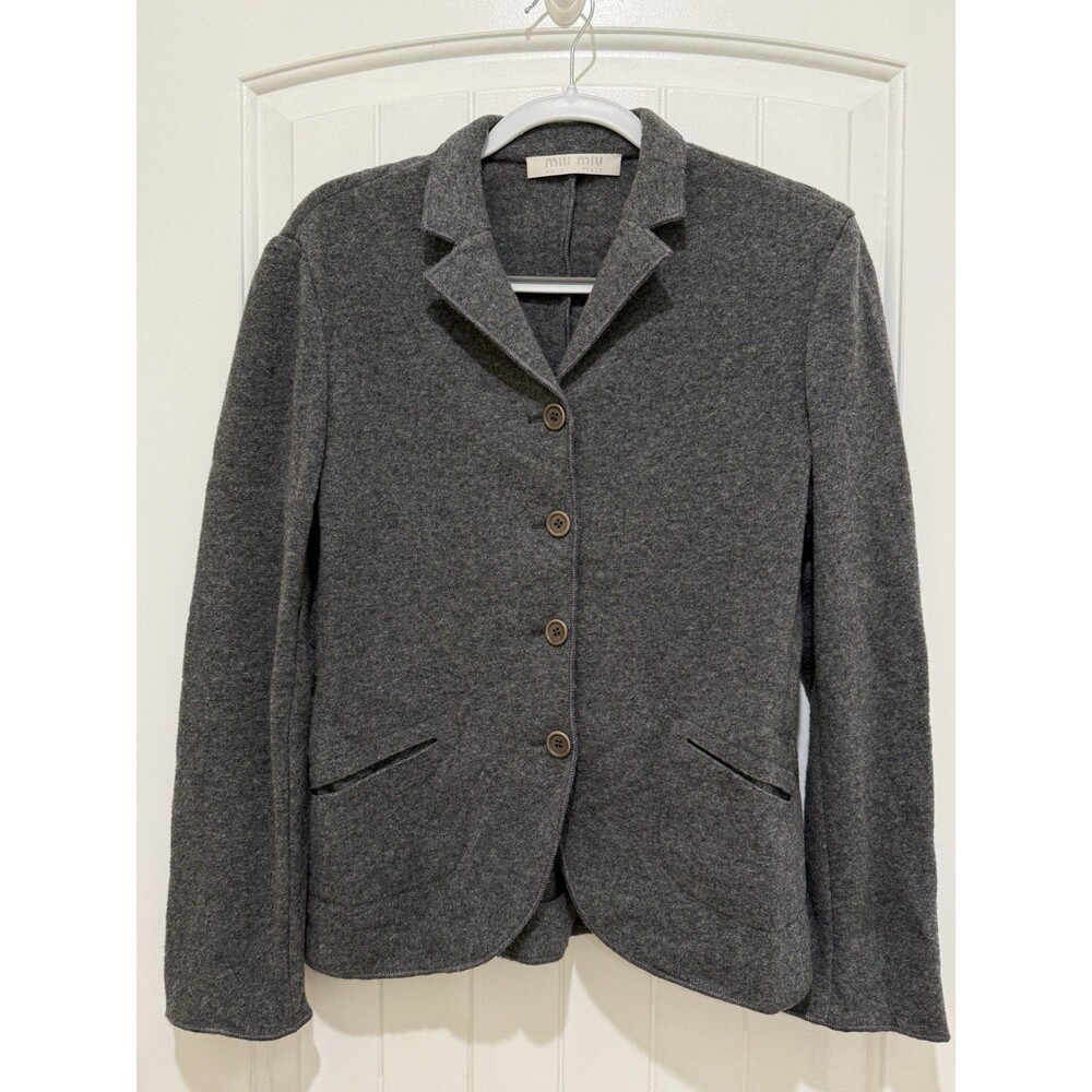 VTG Miu Miu Wool Casual Blazer Gray Sz 42 Jacket Italy Minimalist *READ! - Picture 1 of 14